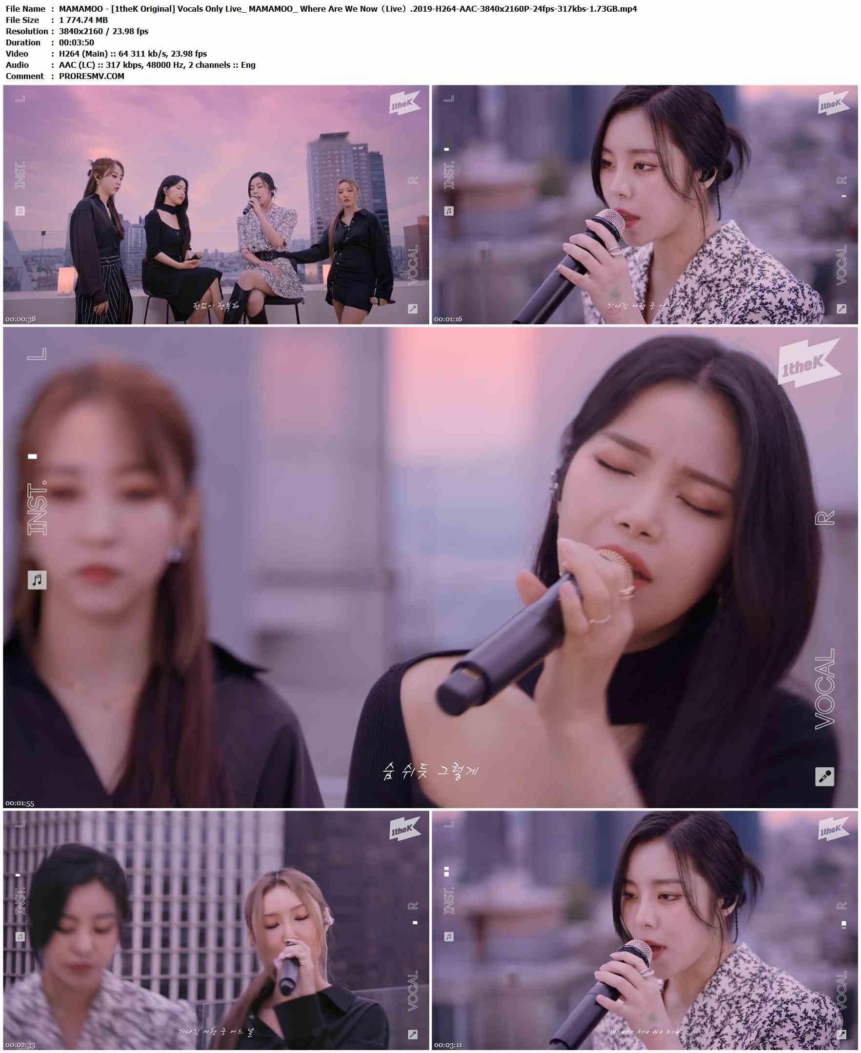 MAMAMOO - [1theK Original] Vocals Only Live_ MAMAMOO_ Where Are We Now（Live）.2019-H264-AAC-3840x2160P-24fps-317kbs-1.73GB官方MV_高清MV